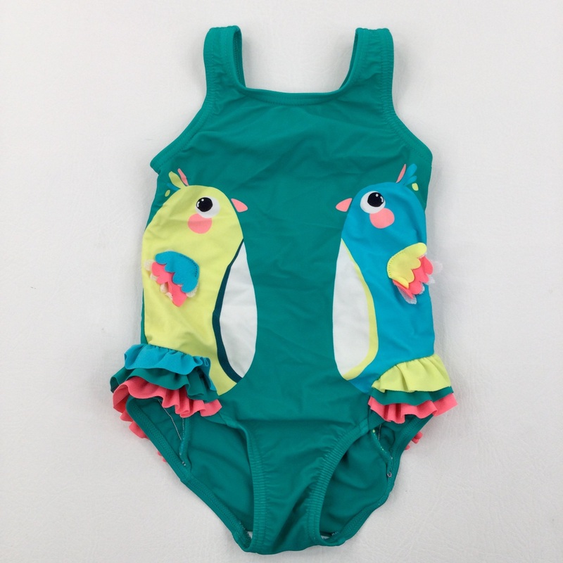 Colourful Birds Green Swimming Costume - Girls 2-3 Years