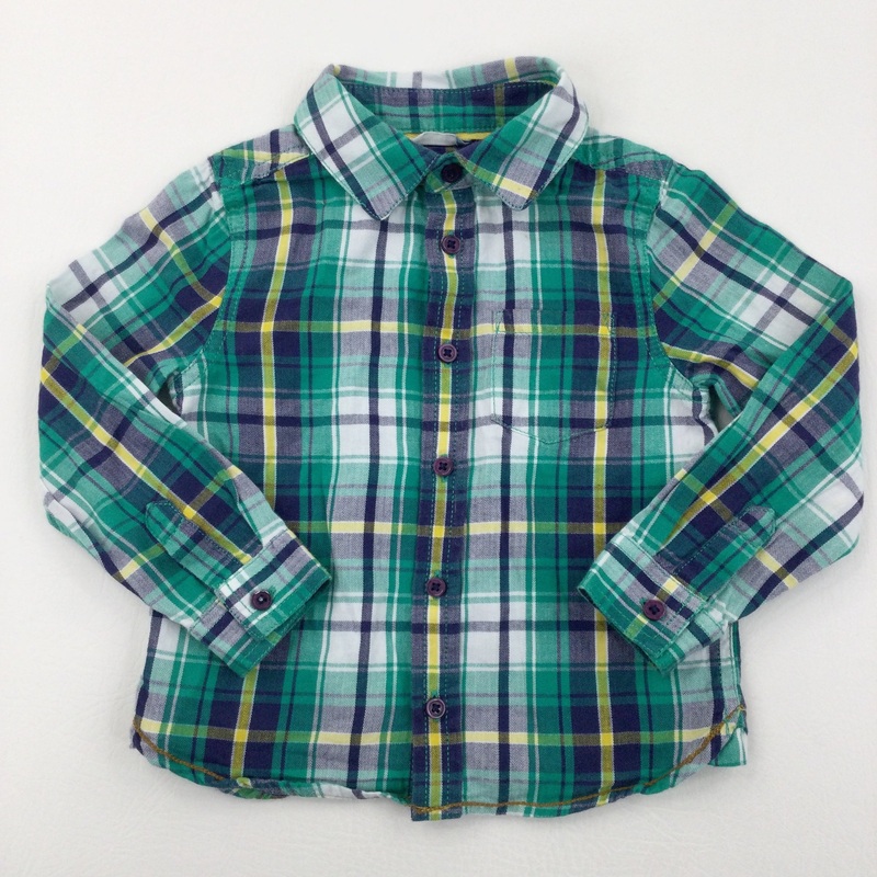Green, Navy & White Checked Cotton Shirt - Boys 18-24 Months