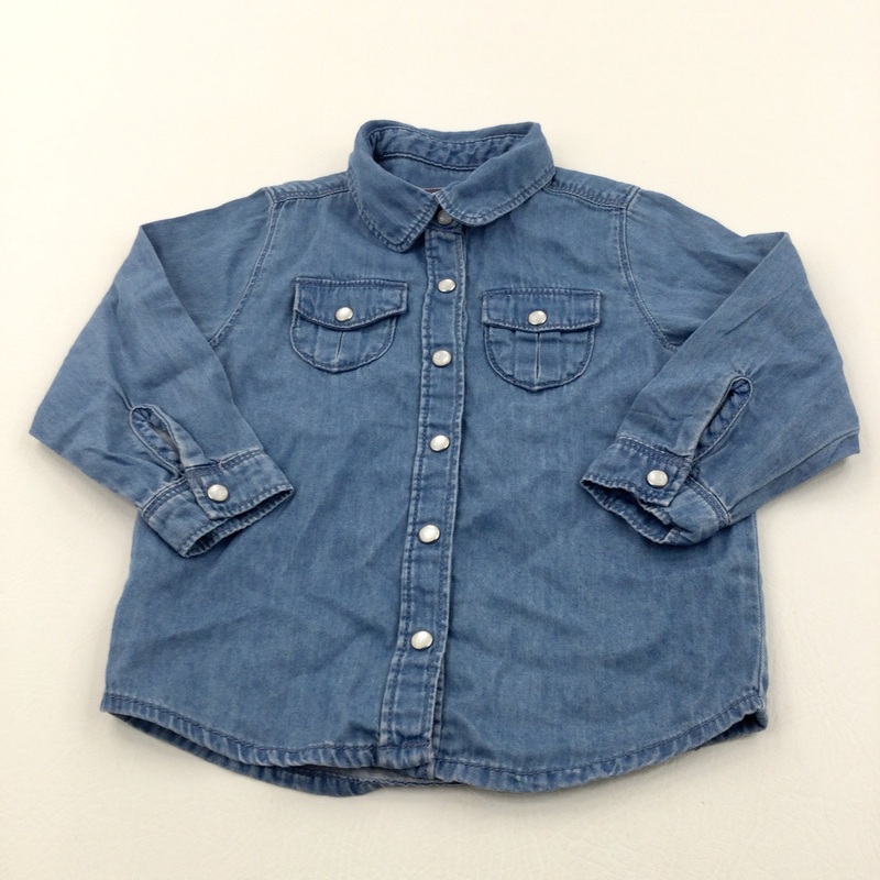Light Blue Denim Long Sleeve Shirt - Boys/Girls 12-18 Months