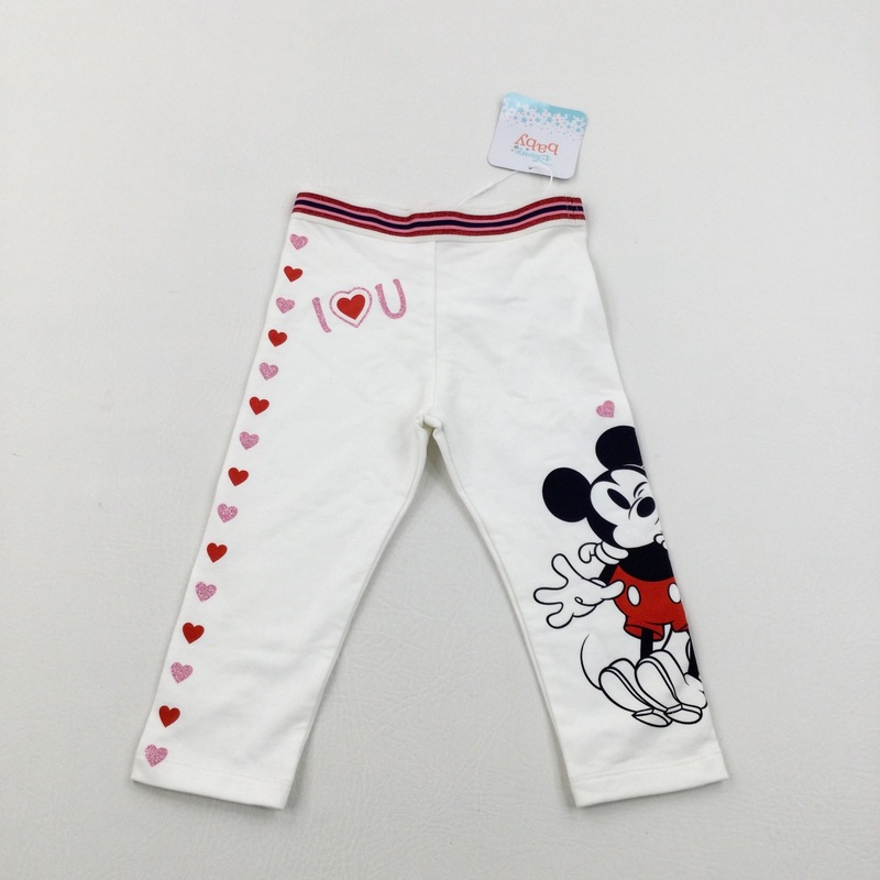 **NEW** Minnie & Mickey Mouse Glittery Hearts Cream Leggings - Girls 9-12 Months
