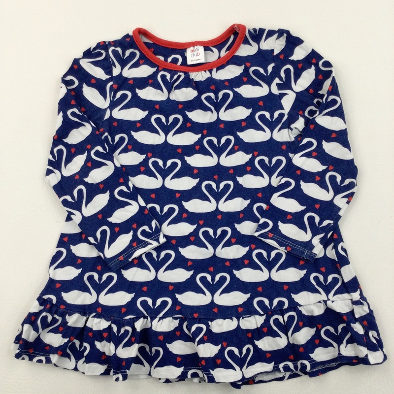 Swans & Hearts Blue, White & Red Jersey Dress - Girls 18-24 Months