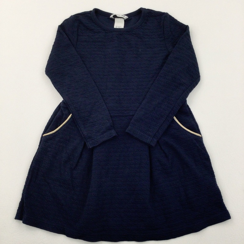 Textured Navy & Gold Jersey Dress - Girls 2-4 Years