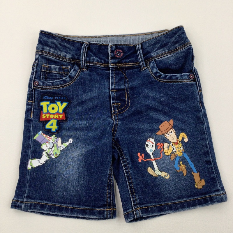 'Toy Story 4' Buzz, Woody & Forky Dark Blue Denim Shorts with Adjustable Waistband - Boys 2-3 Years