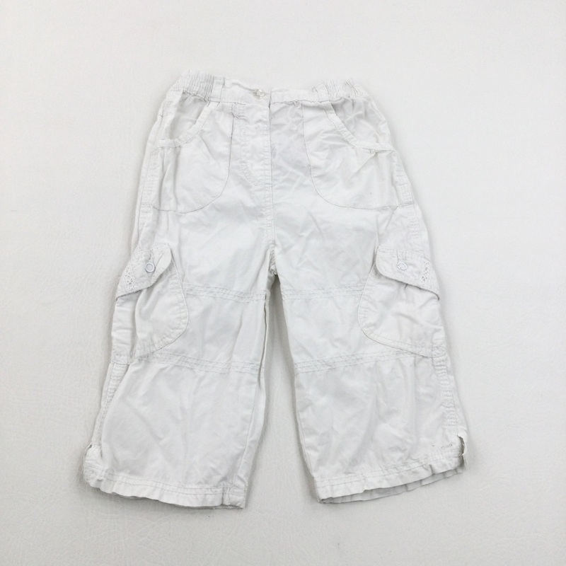 White Lightweight Cotton Trousers - Girls 9-12 Months