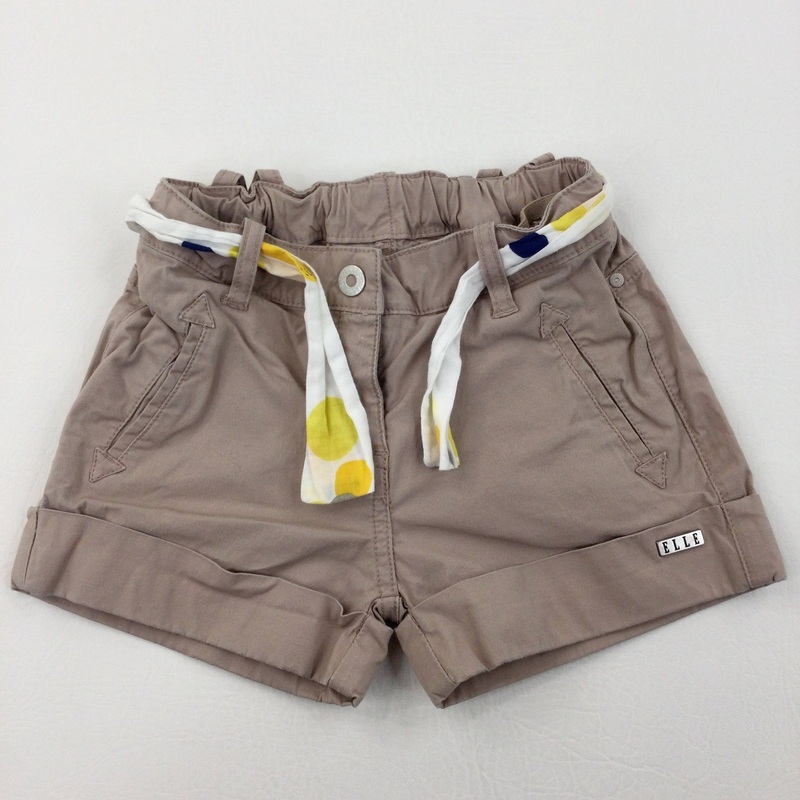 Beige Cotton Shorts With Adjustable Waist & Belt - Girls 5 Years