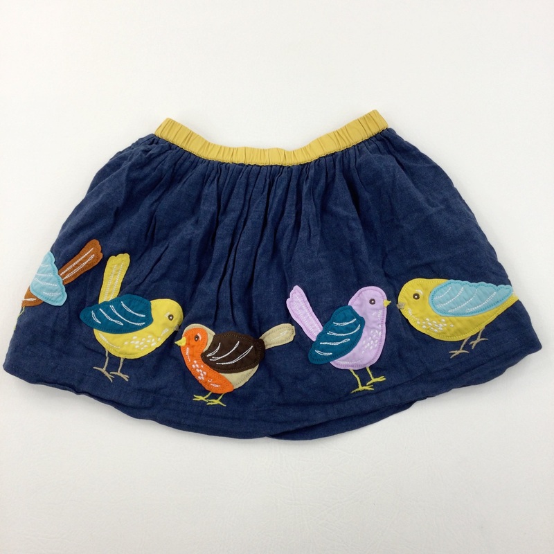 Birds Appliqued Blue & Yellow Skirt - Girls 6-7 Years