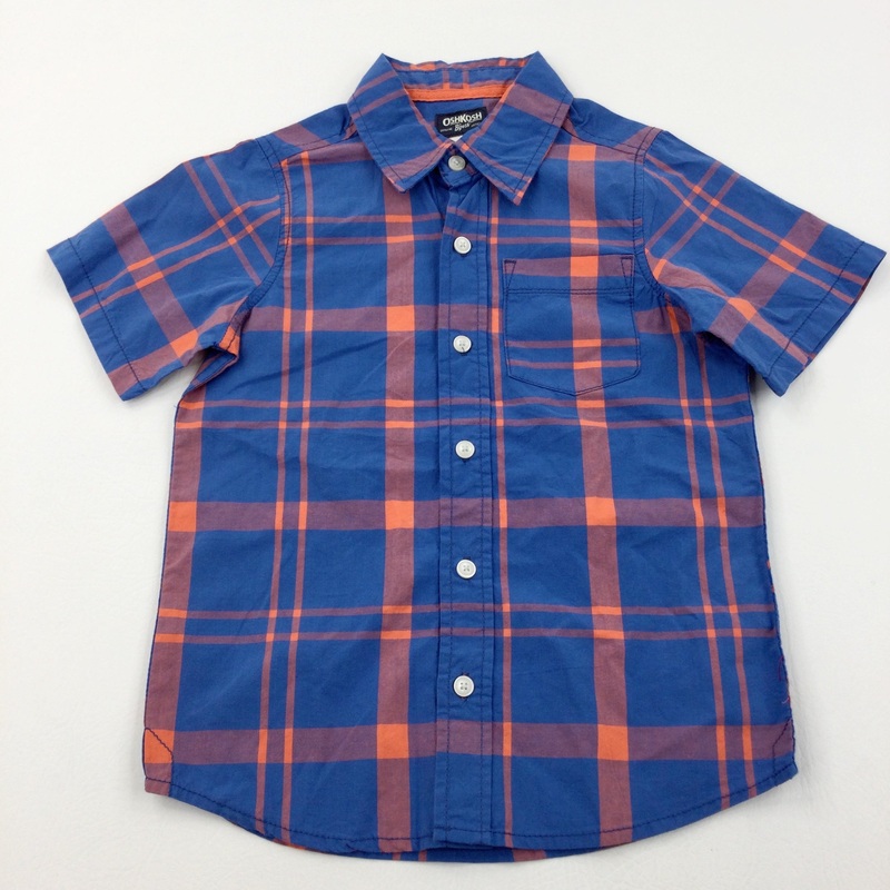 Blue & Orange Checked Short Sleeve Shirt - Boys 5-6 Years