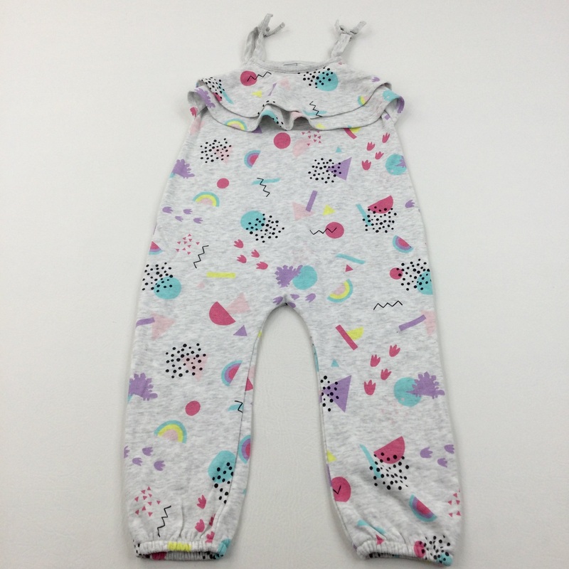 Colourful Patterns Light Grey Jersey Dungarees - Girls 3-4 Years