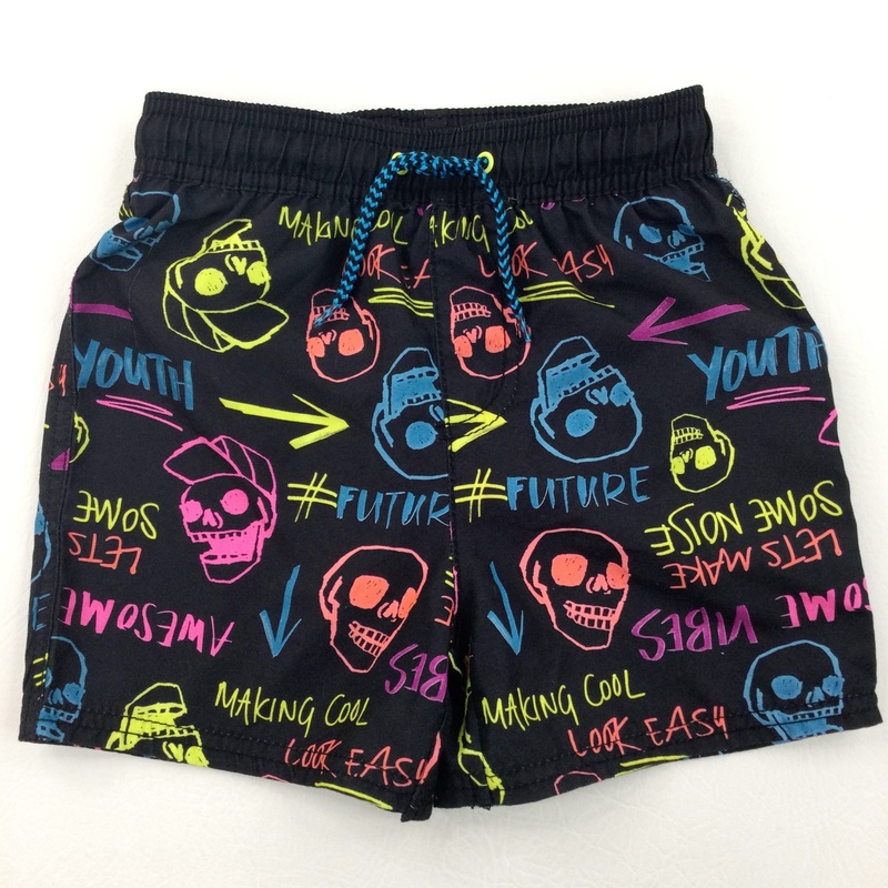 Colourful Skulls Black Swimming Shorts - Boys 3-4 Years