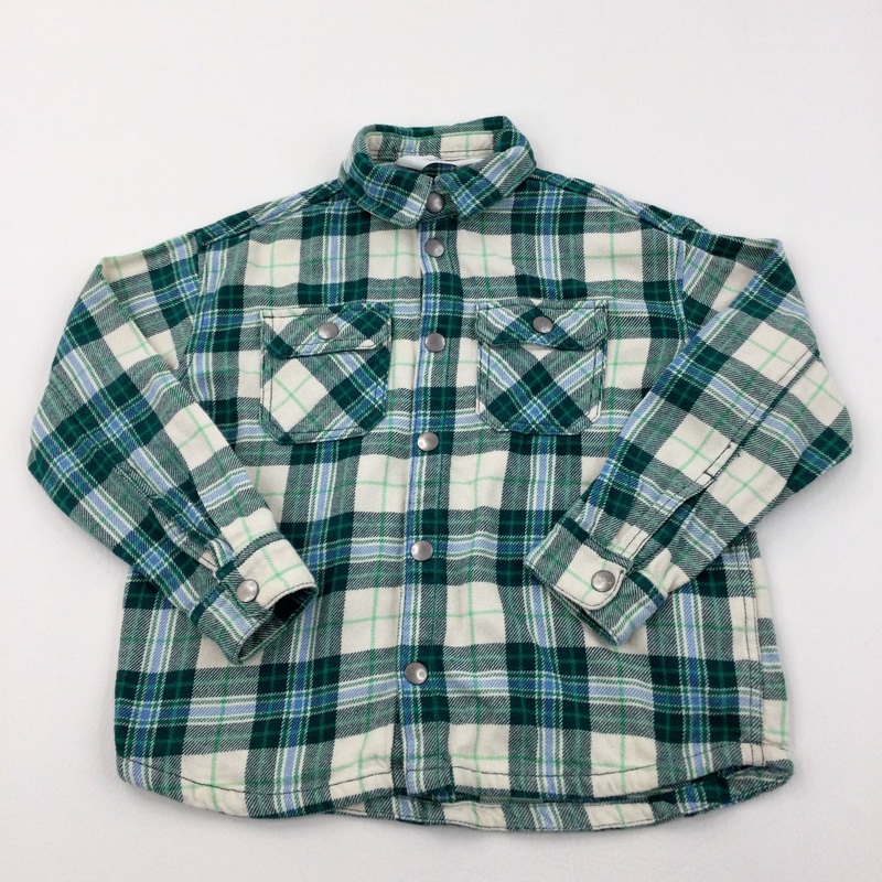 Green, Cream & Blue Checked Thick Long Sleeve Shirt - Boys 6-7 Years