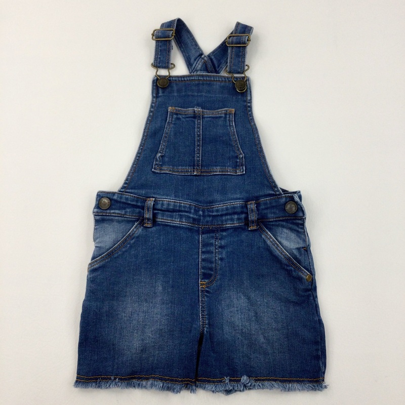 Mid Blue Denim Short Dungarees - Girls 5-6 Years