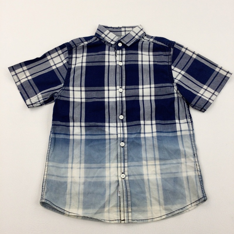 Navy & White Checked Short Sleeve Shirt - Boys 6 Years