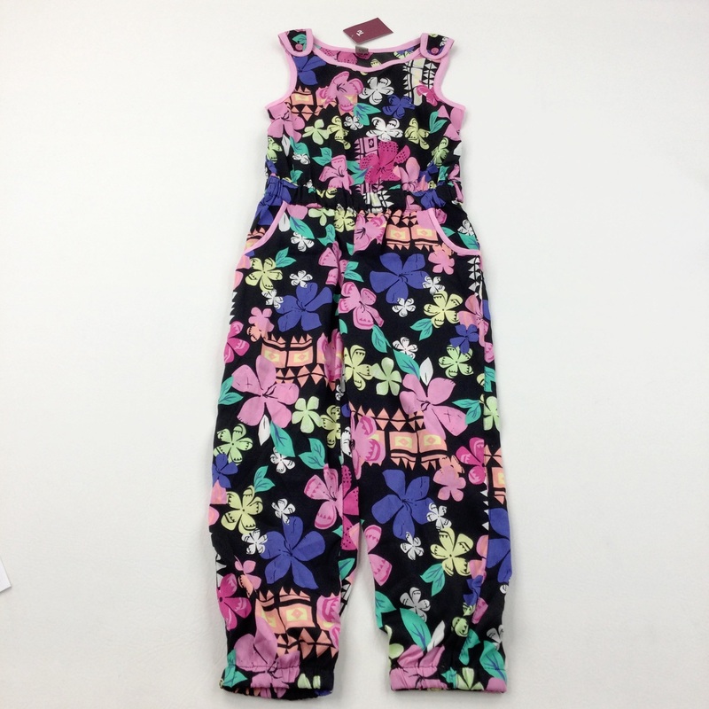 **NEW** Colourful Flowers Black Lightweight Jumpsuit - Girls 6 Years