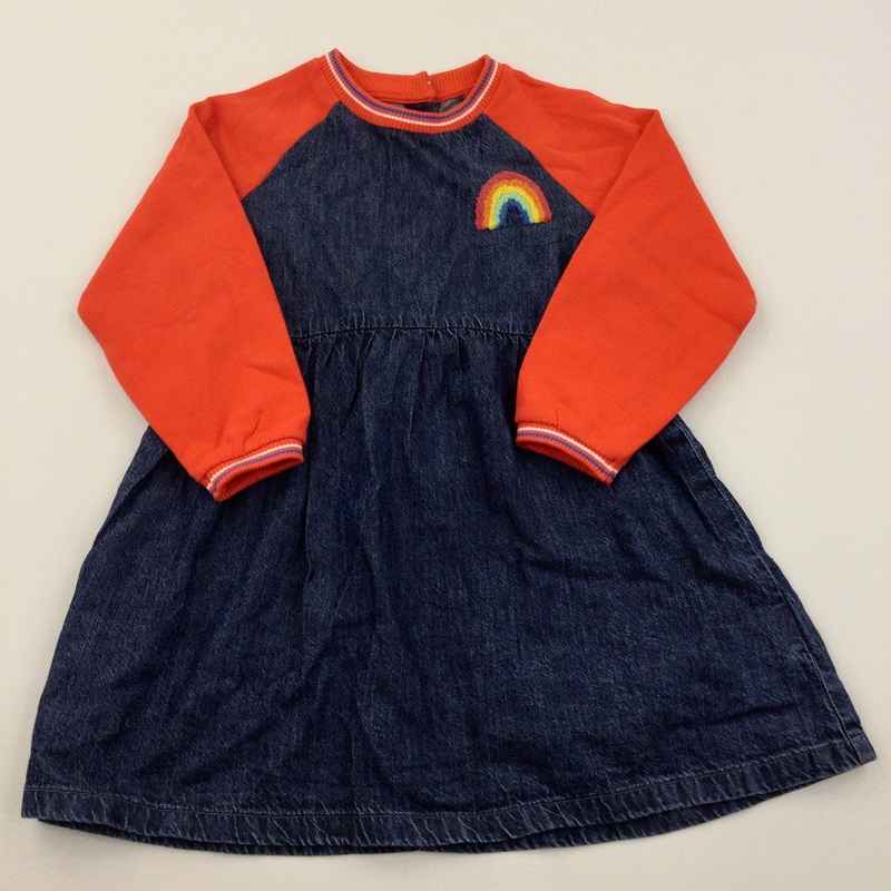 Rainbow Denim & Red Sweatshirt Dress - Girls 3-4 Years