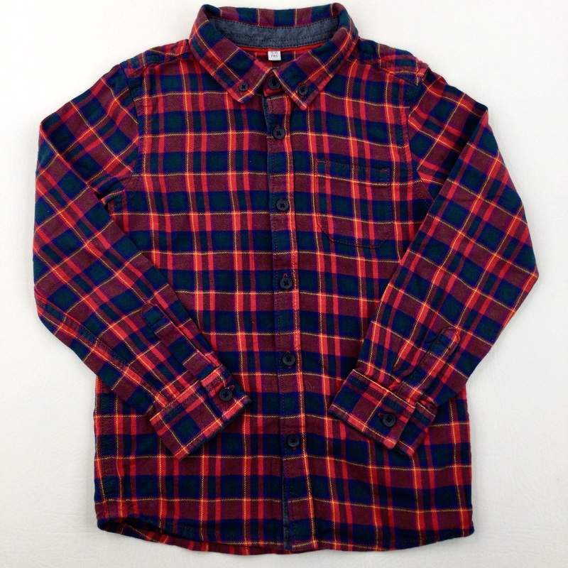 Red, Green & Blue Checked Long Sleeve Shirt - Boys 5-6 Years