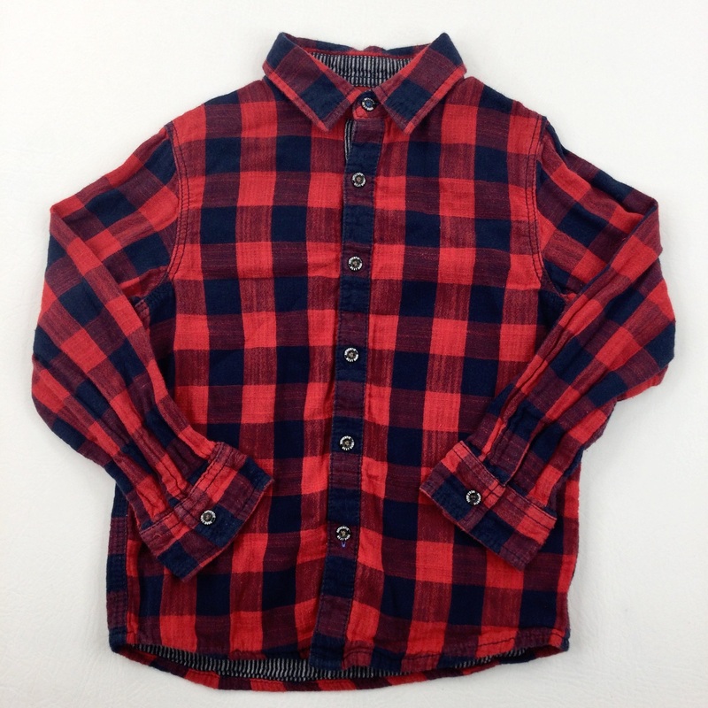 Red & Navy Checked Cotton Long Sleeve Shirt - Boys 3-4 Years