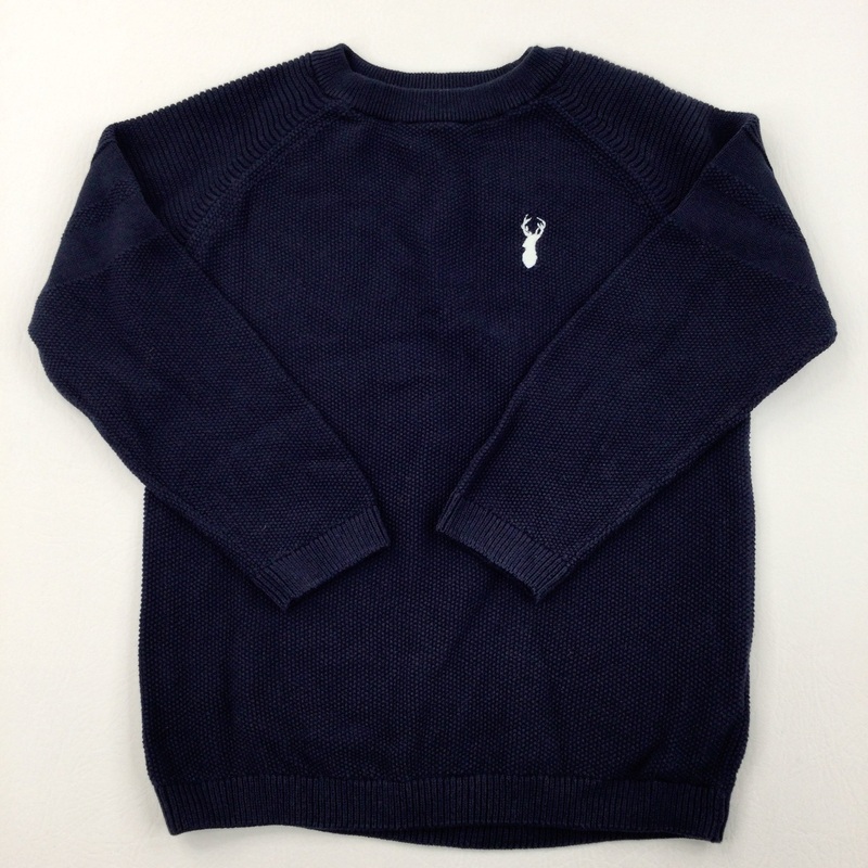 Stag Motif Navy Knitted Jumper - Boys 6 Years
