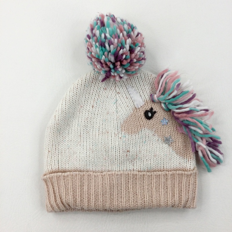Unicorn Cream & Pink Winter Hat - Girls 3-6 Years