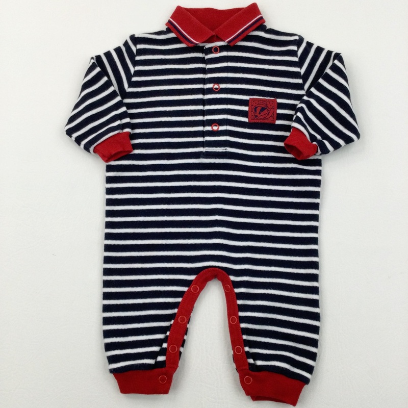 Badger Motif Navy & White Striped Romper - Boys 0-3 Months