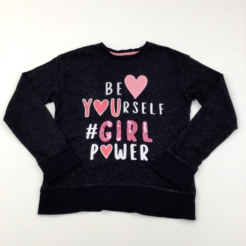 'Be Yourself' Sparkly Black Long Sleeve Top - Girls 10-11 Years