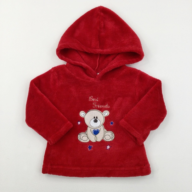 'Best Friends' Teddy Appliqued Red Fleece Hoodie - Boys/Girls 3-6 Months