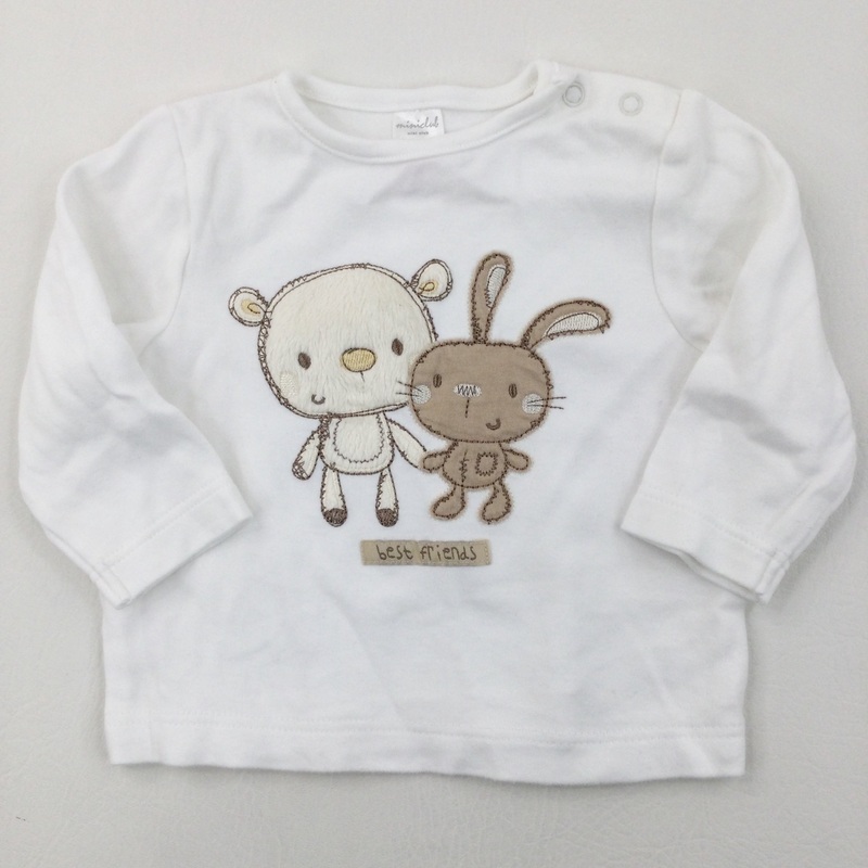 'Best Friends' Teddy & Bunny Cream Long Sleeve Top - Boys/Girls 3-6 Months