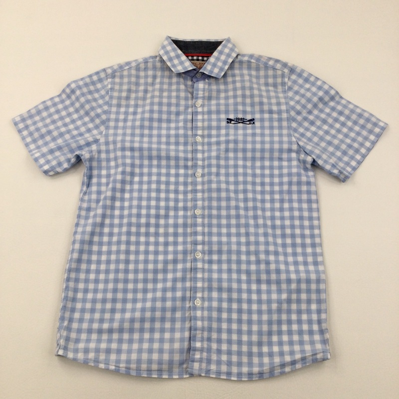 Blue Gingham Short Sleeve Shirt - Boys 11 Years