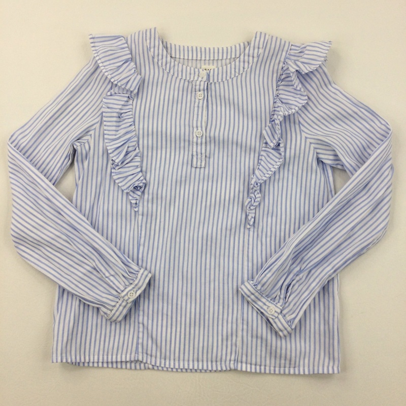 Blue & White Striped Frilly Blouse - Girls 8 Years