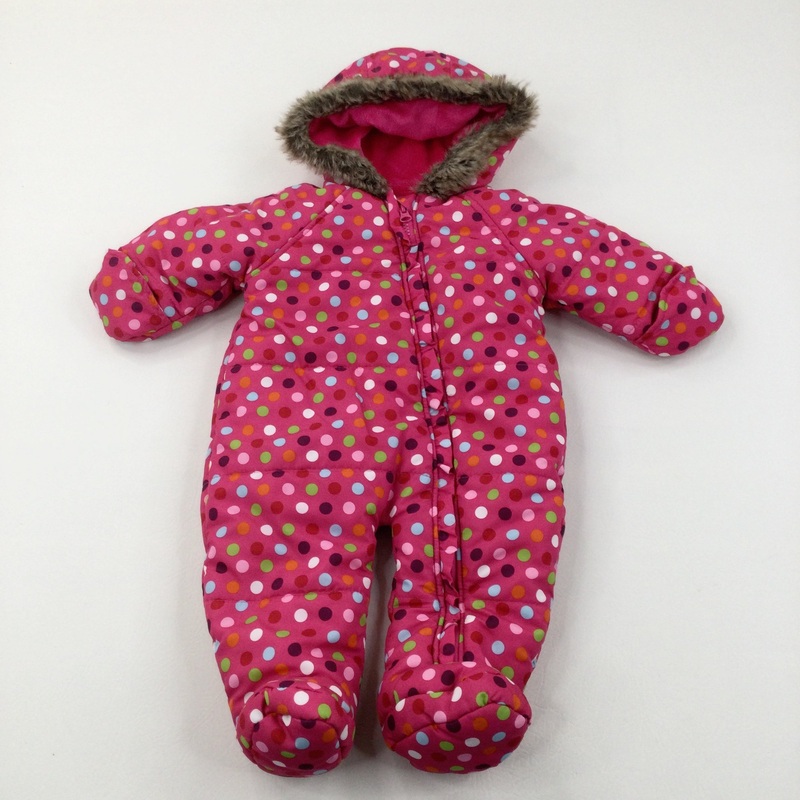 Colourful Spots Dark Pink Fleece Lined Pramsuit - Girls 3-6 Months