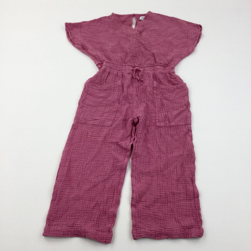 Crinkle Effect Pink Cropped Jumpsuit - Girls 8 Years