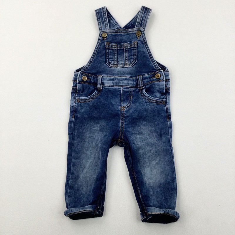 Dark Blue Lined Denim Dungarees - Boys 3-6 Months