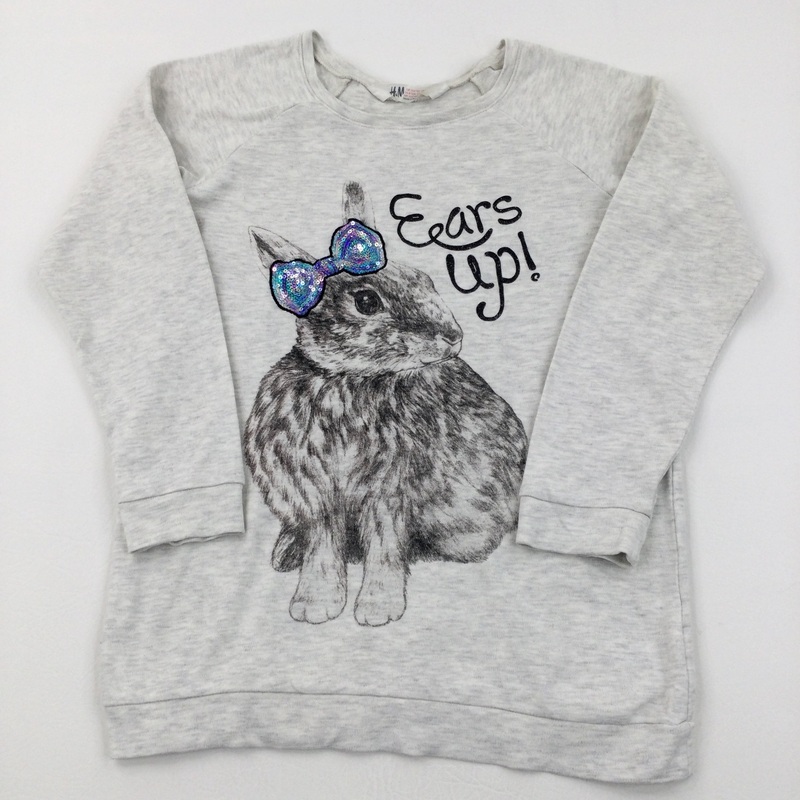 'Ears Up' Rabbit Grey Long Sleeve Top - Girls 8-10 Years