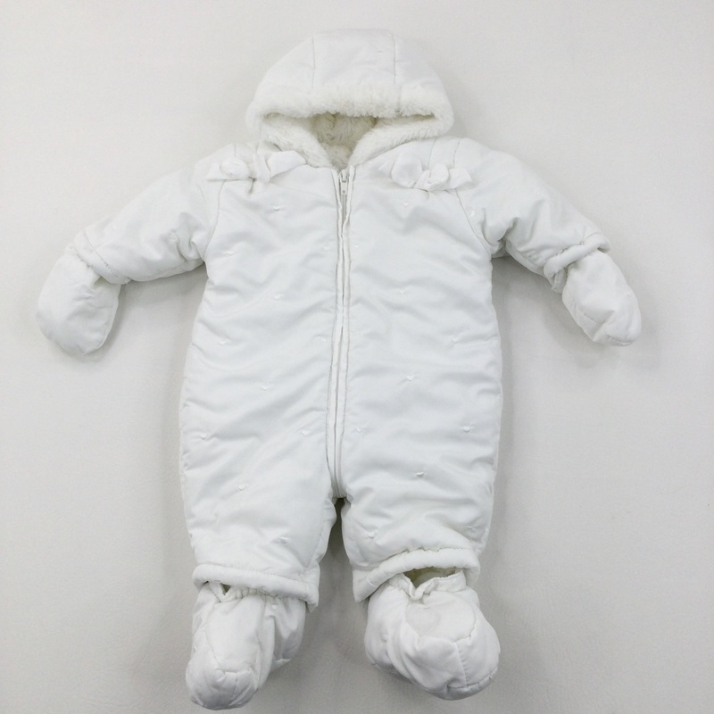 Hearts & Bows White Fluffy Fleece Lined Pramsuit - Girls 0-3 Months