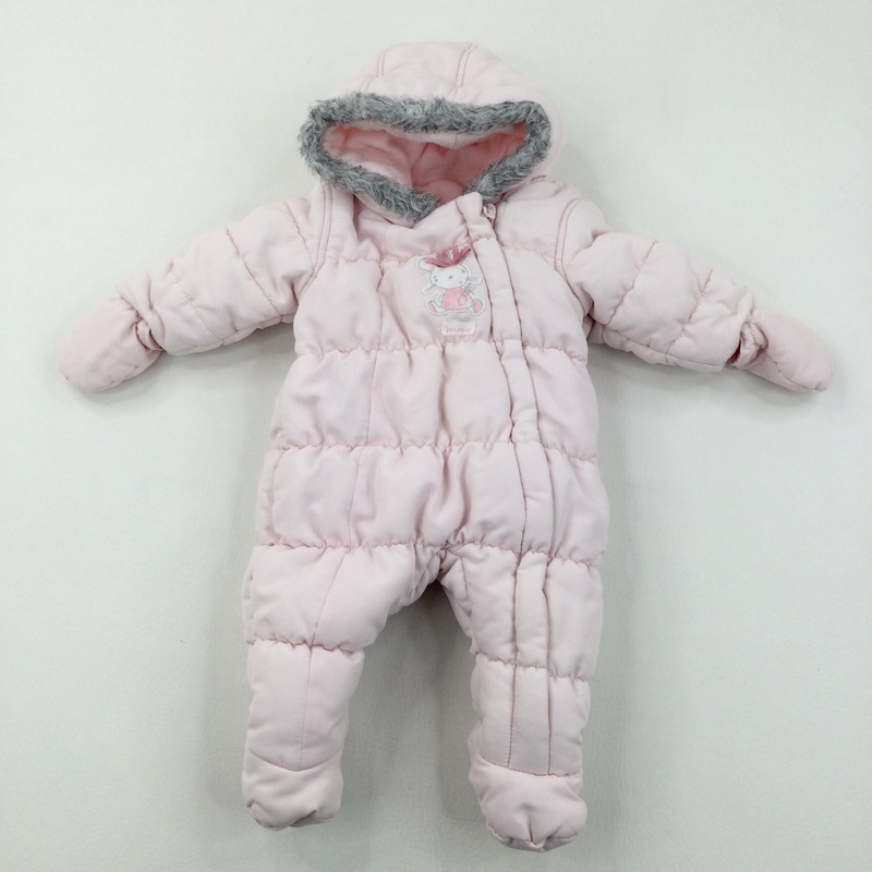 'Little Mouse' Pink Padded Fleece Lined Pramsuit - Girls 0-3 Months