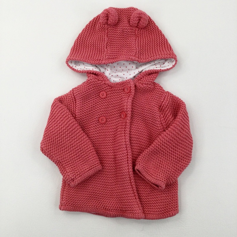 Pink Knitted Lined Hooded Coat - Girls 3-6 Months