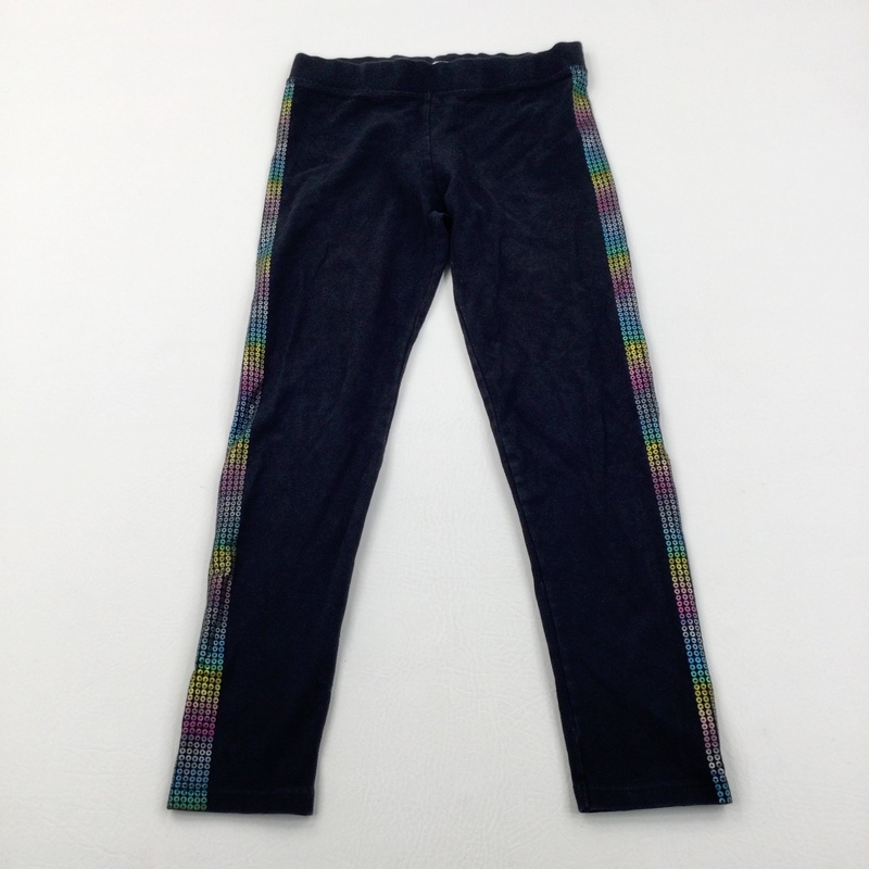 Rainbow Sequin Effect Side Seams Black Leggings - Girls 8-9 Years