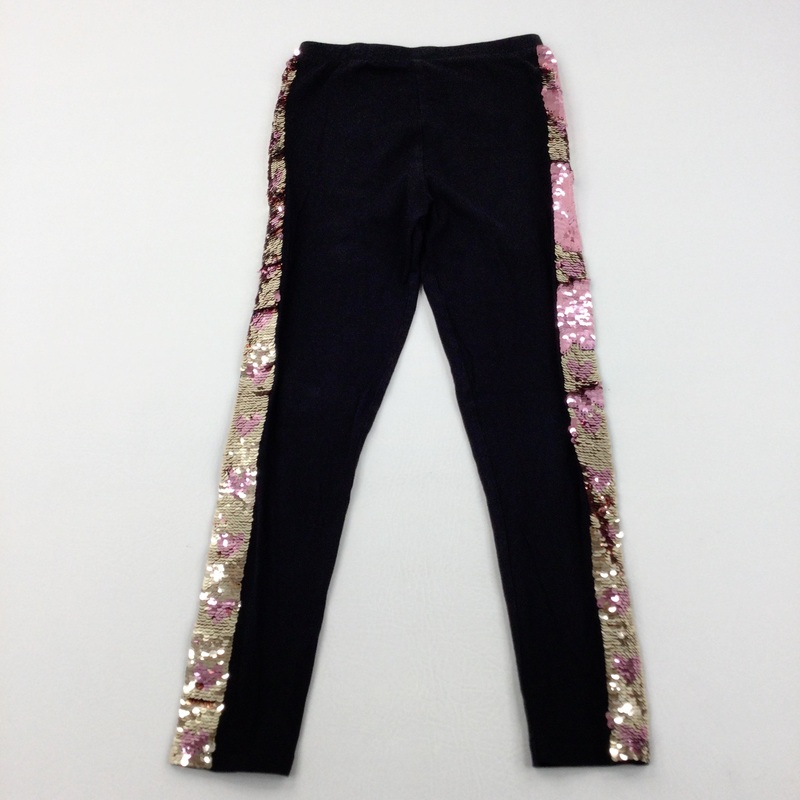 Sequin Flip Seams Black Leggings - Girls 8 Years