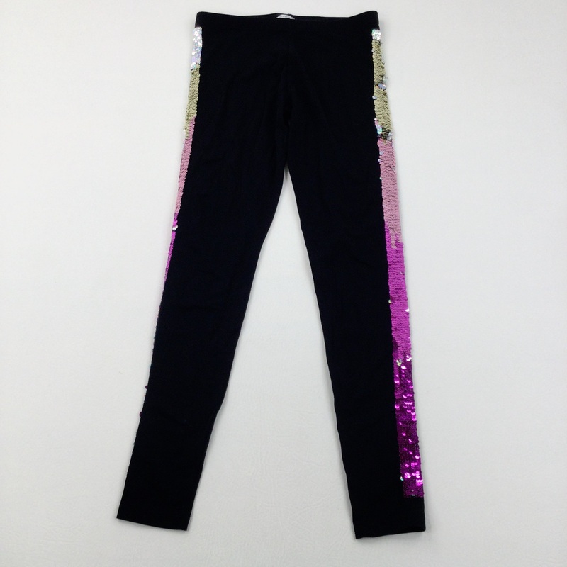 Sequin Flip Seams Black Leggings - Girls 9-10 Years