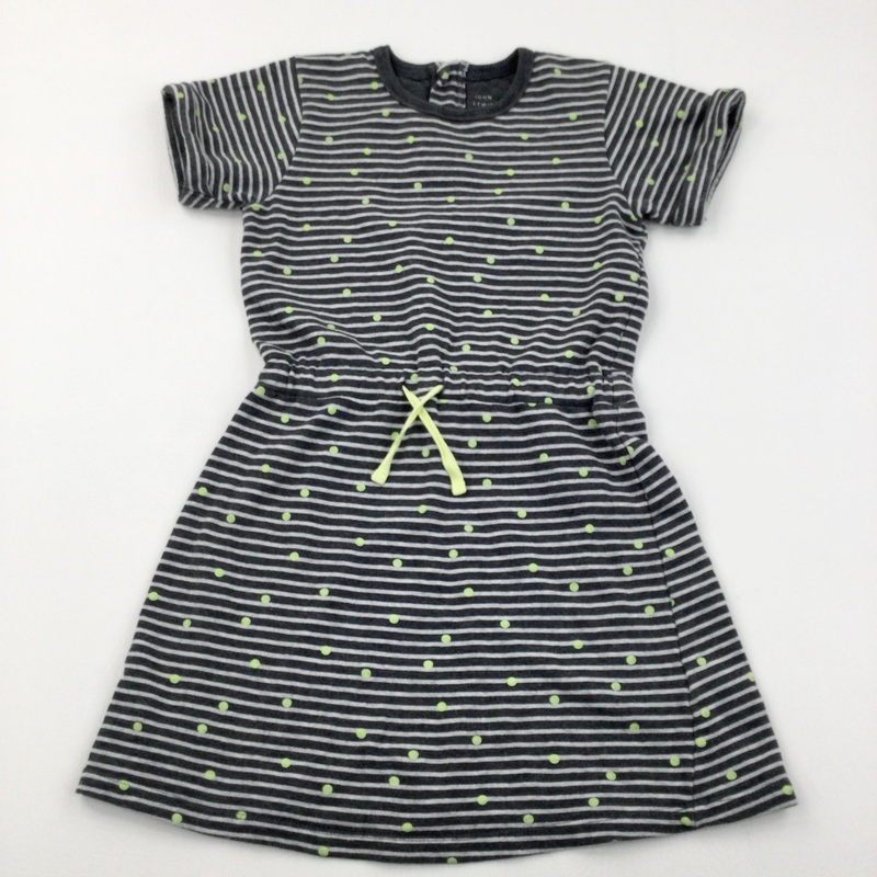 Spotty Grey Striped Thick Jersey Dress - Girls 9 Years