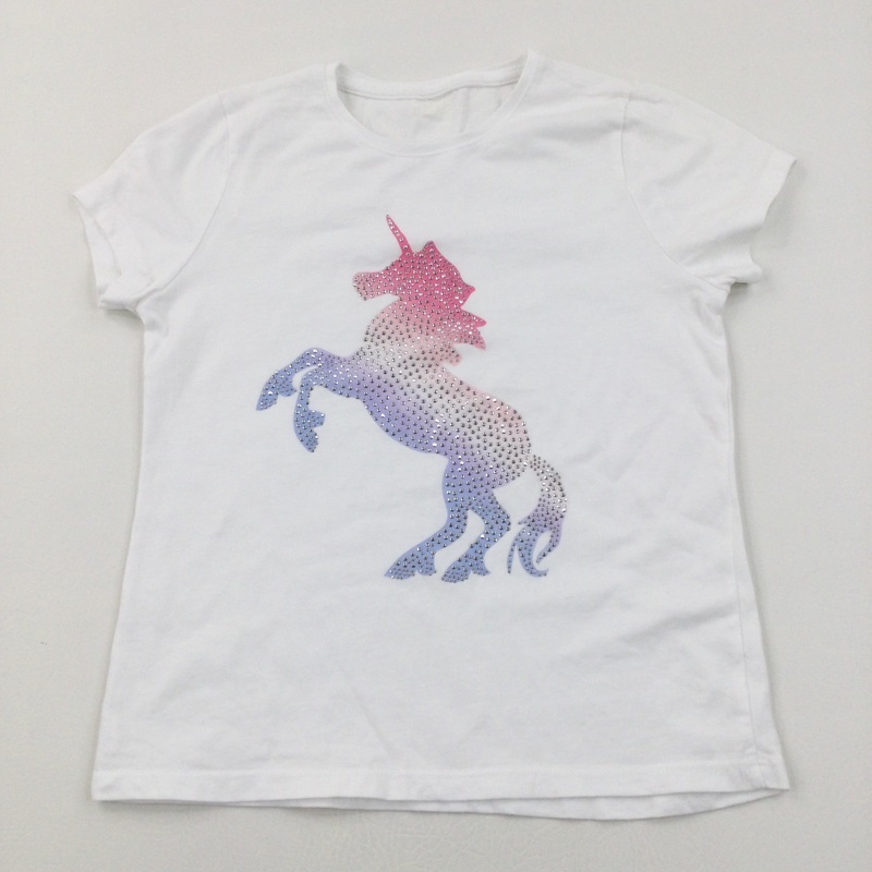 Unicorn Studded White T-Shirt - Girls 9-10 Years