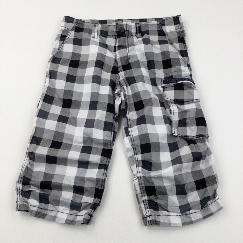 Black & White Checked Lightweight Long Shorts / Cropped Trousers - Boys 11-12 Years