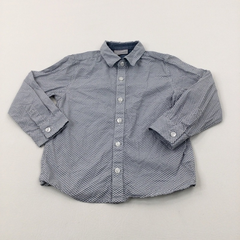 Patterned Blue & White Long Sleeve Shirt - Boys 2-3 Years