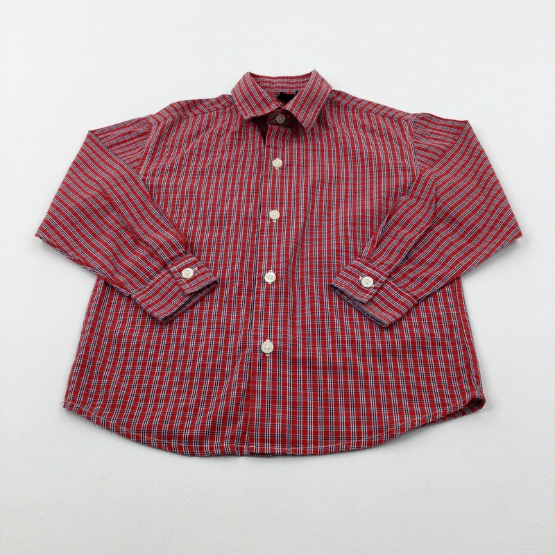 Red & Blue Checked Long Sleeve Shirt - Boys 3-4 Years