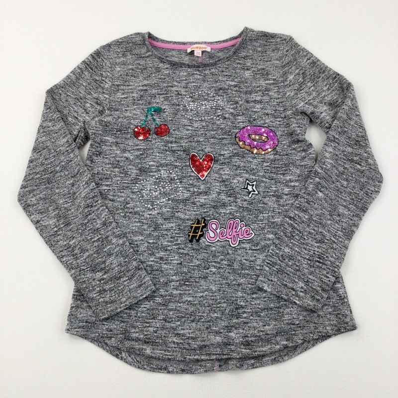 '#Selfie' Mottled Grey Knitted Long Sleeve Top - Girls 11-12 Years