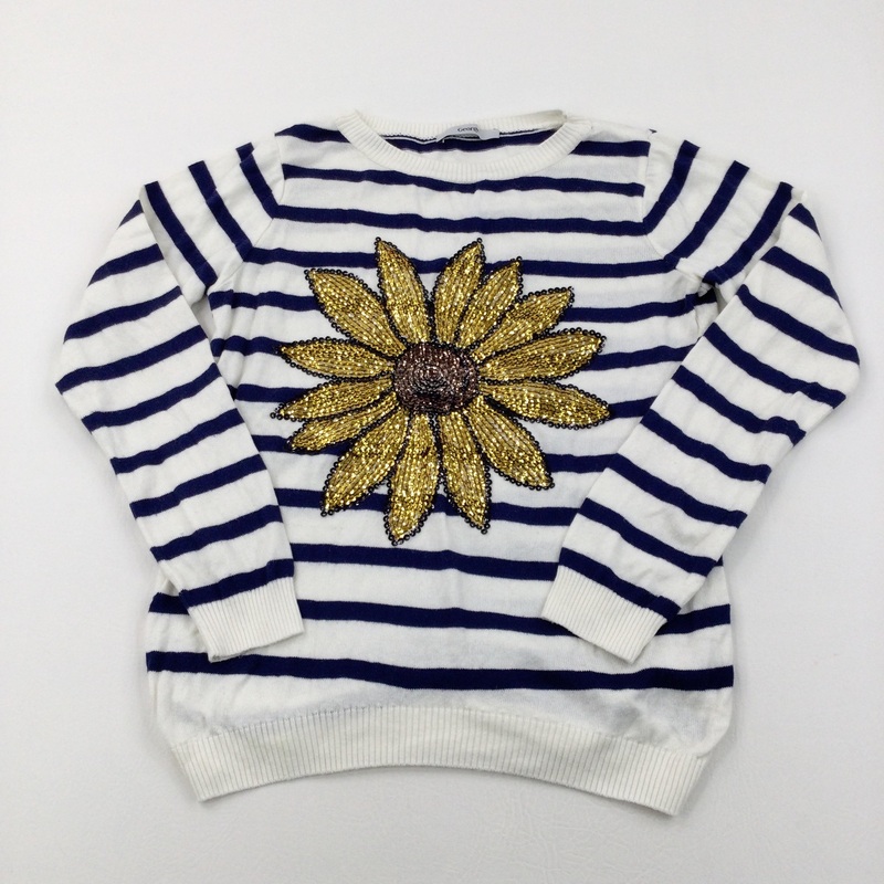 Sunflower Sequins Navy & Cream Striped Lightweight Knitted Jumper - Girls 12-13 Years