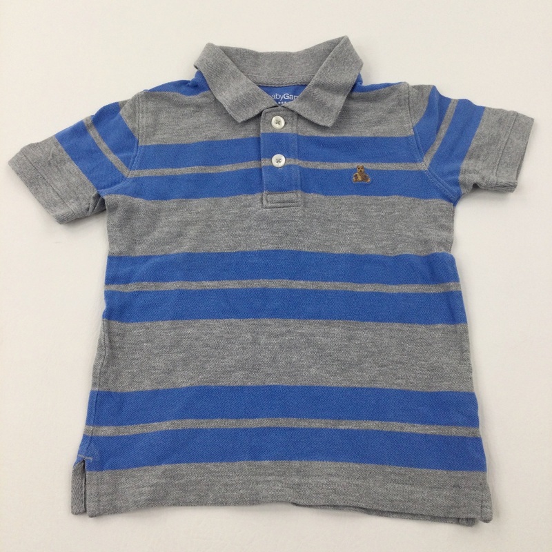 Teddy Motif Grey & Blue Striped Polo Shirt - Boys 18-24 Months