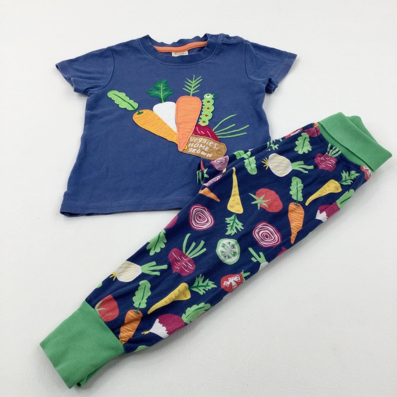 'Veggies Home Grown' Vegetables Appliqued Blue Pyjamas - Boys 2-3 Years