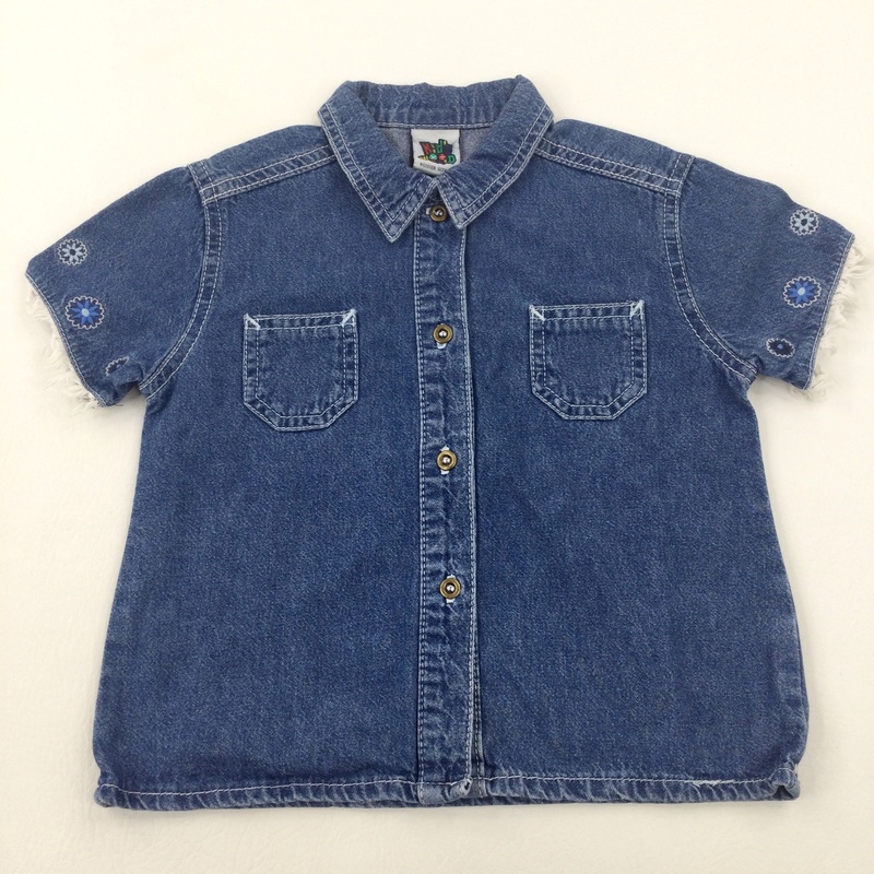 Flowers Emroidered Denim Shirt - Girls 2-3 Years