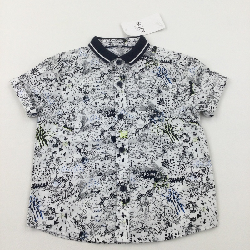 **NEW** Dinosaurs White Short Sleeve Shirt - Boys 3-4 Years