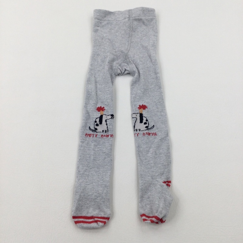 'Party Animal' Dogs Grey Tights - Girls 2-3 Years